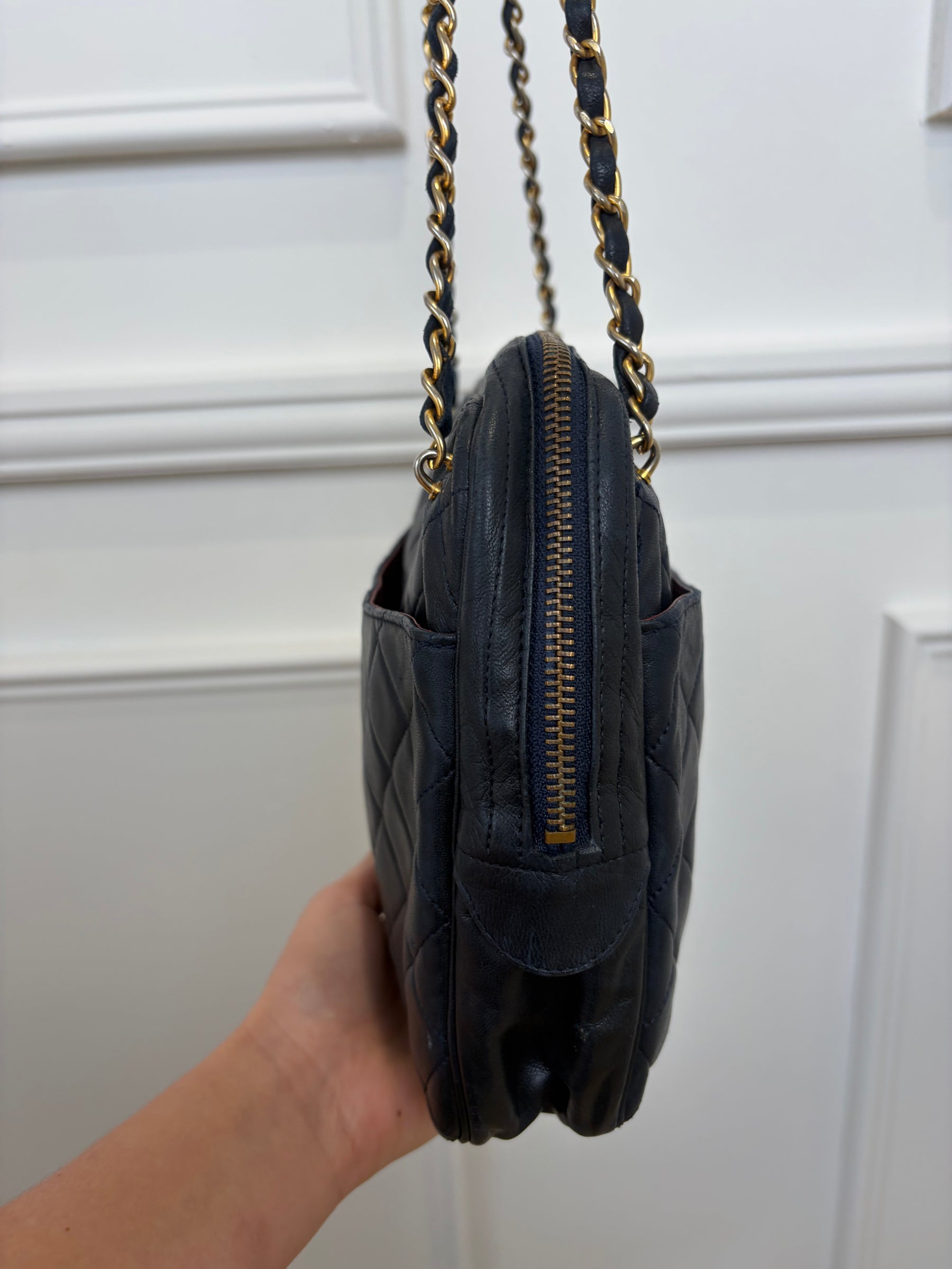 Chanel Navy Lambskin Leather Shoulder Camera Bag