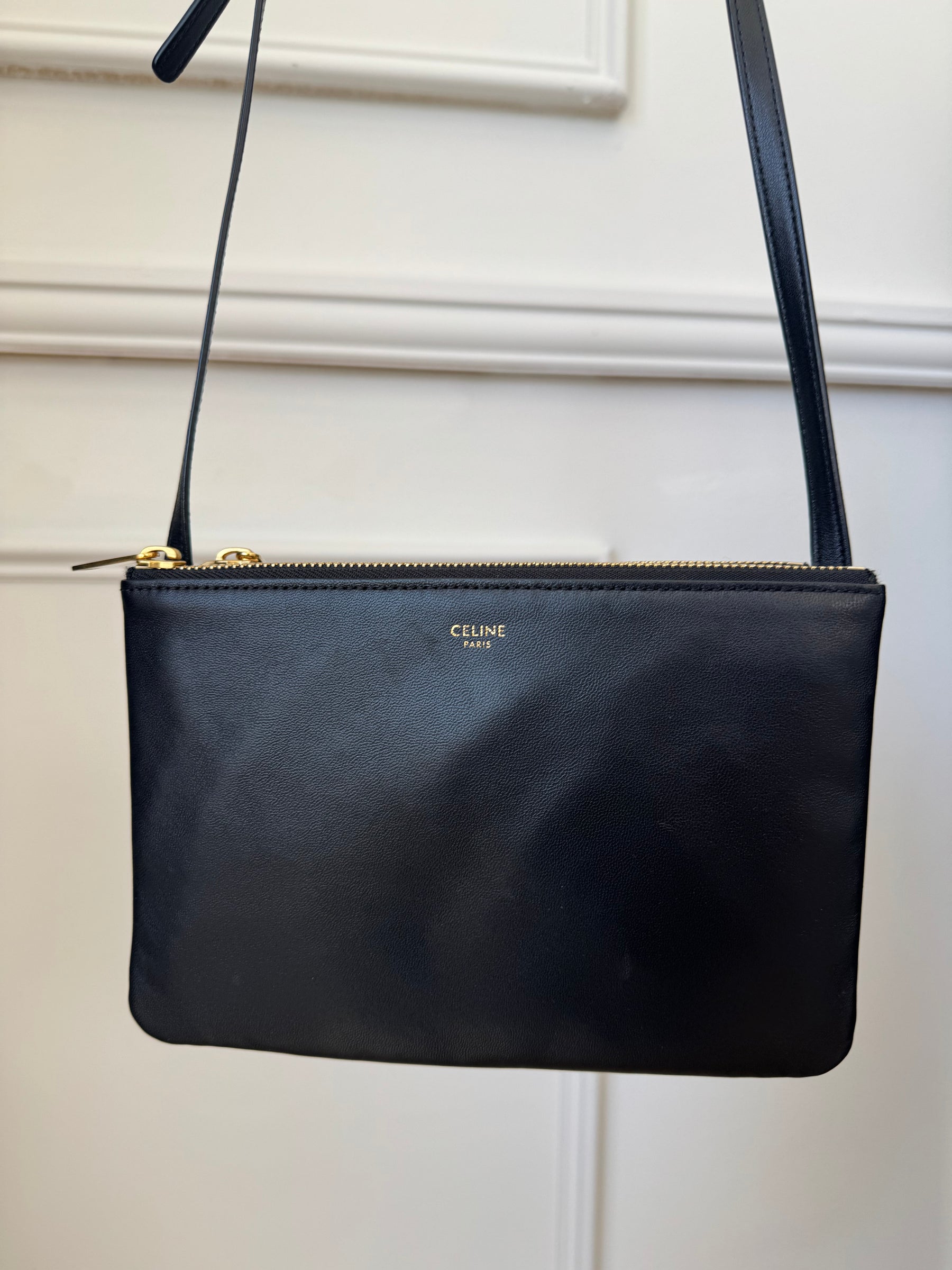 Celine Black Leather Trio Crossbody Bag