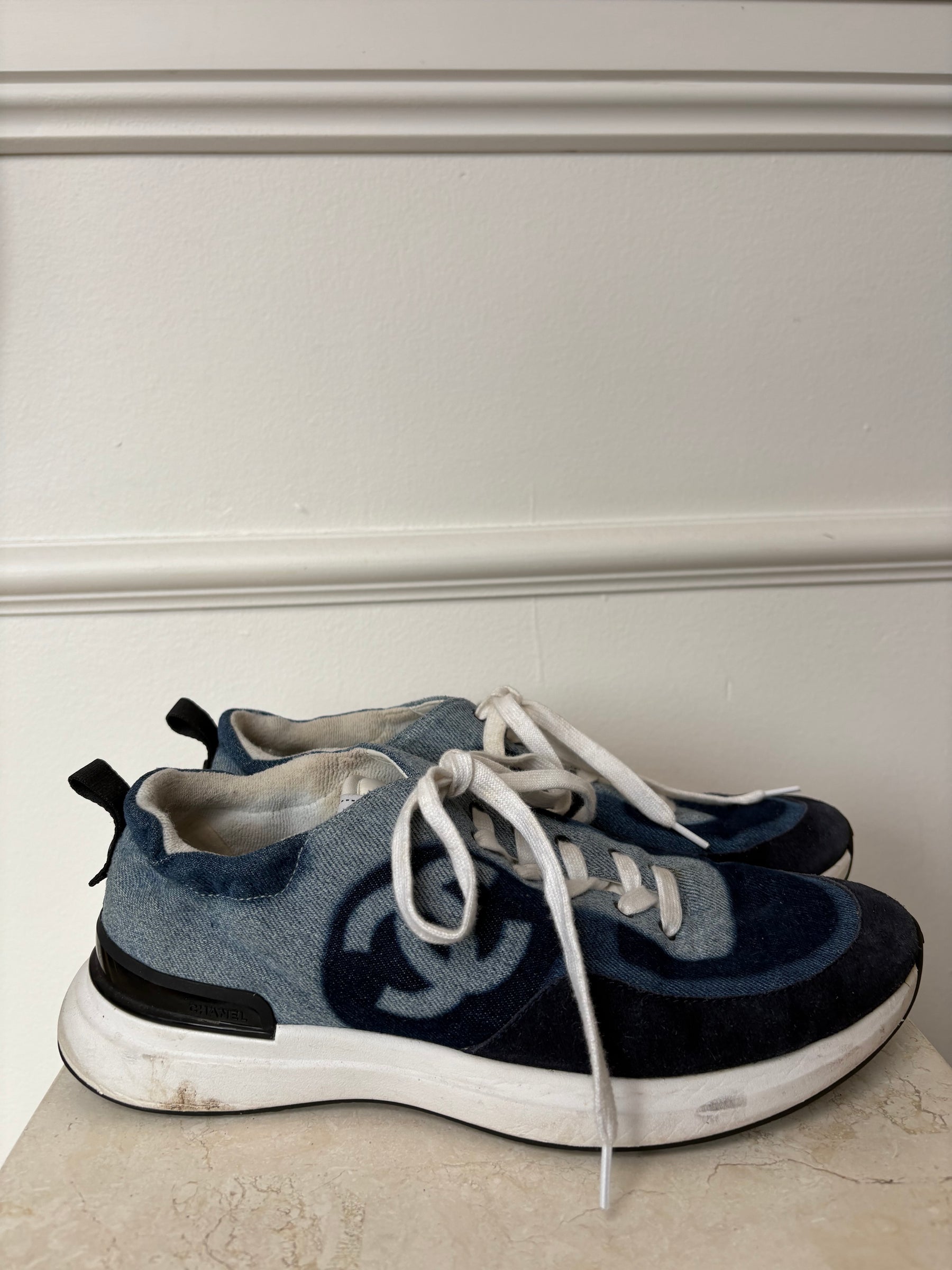 Chanel Denim Blue CC Sneakers, 41