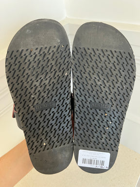 Hermès Black Epsom Leather with Red Edging Chypre Sandals, 41