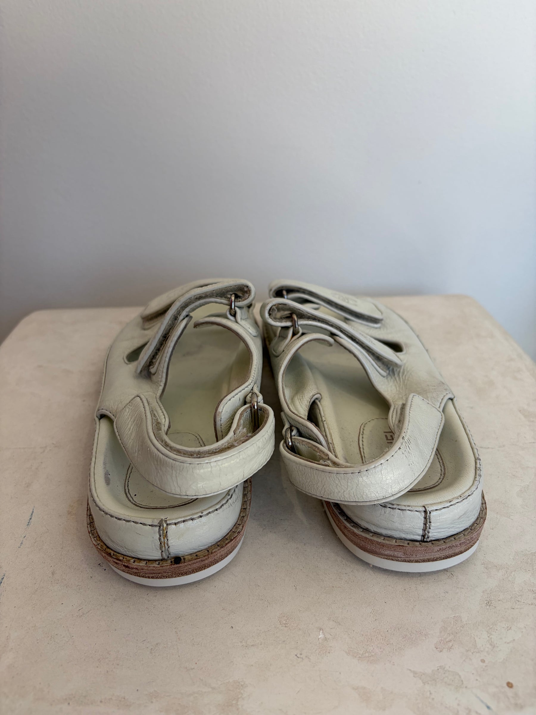 Chanel White Patent Leather Dad Sandals, 39 C