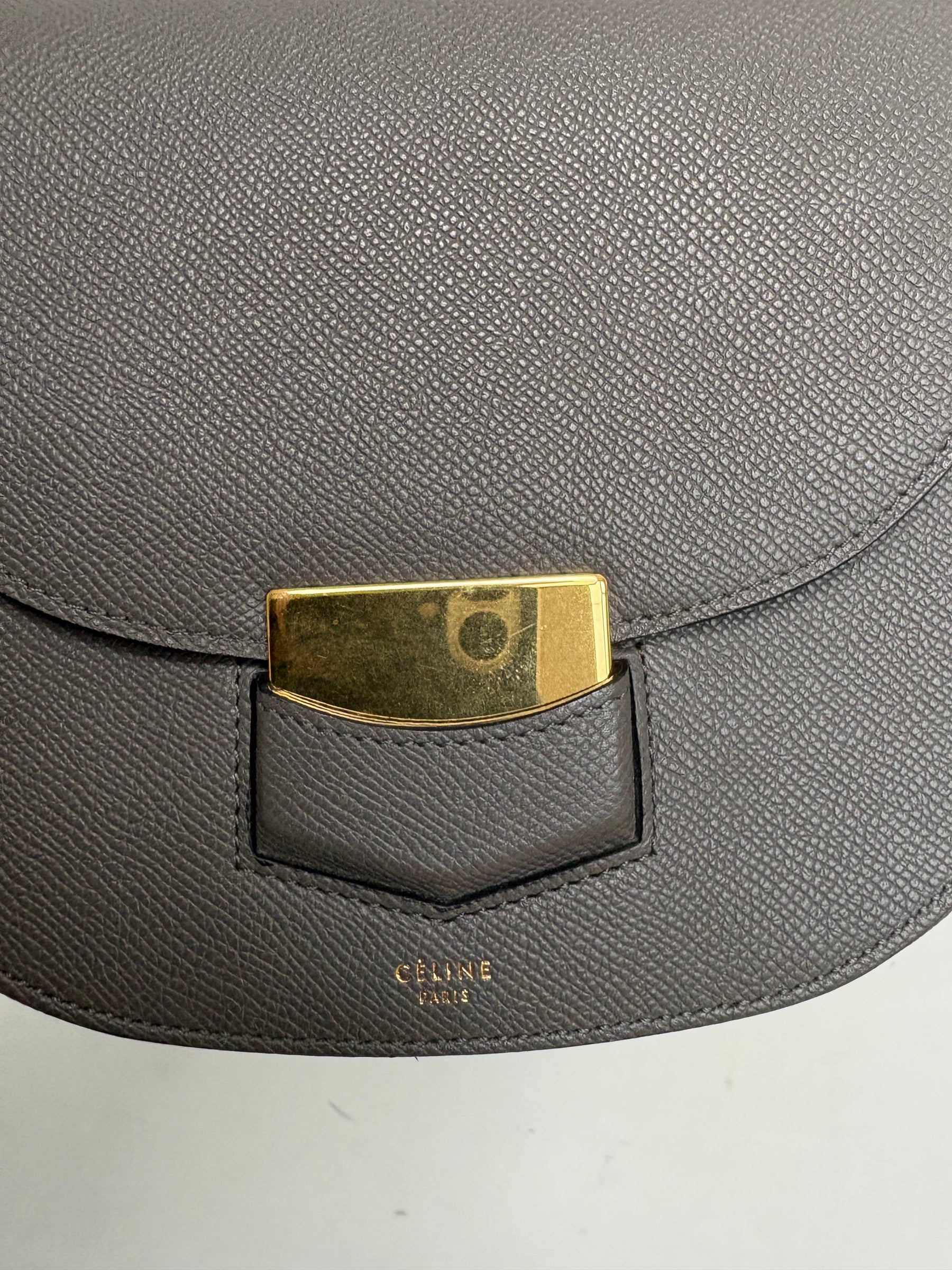 Celine Charcoal Grained Leather Mini Trotteur Bag