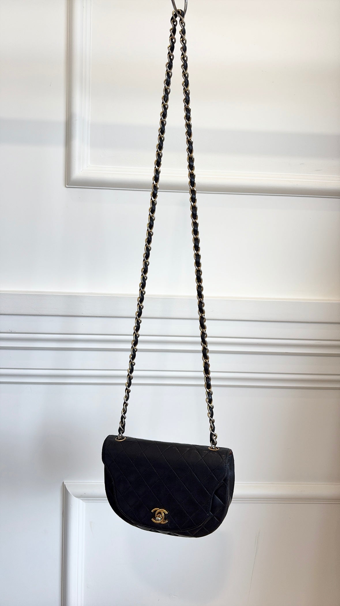 Chanel Black Lambskin Leather Half Moon Bag