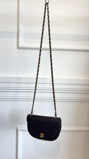 Chanel Black Lambskin Leather Half Moon Bag