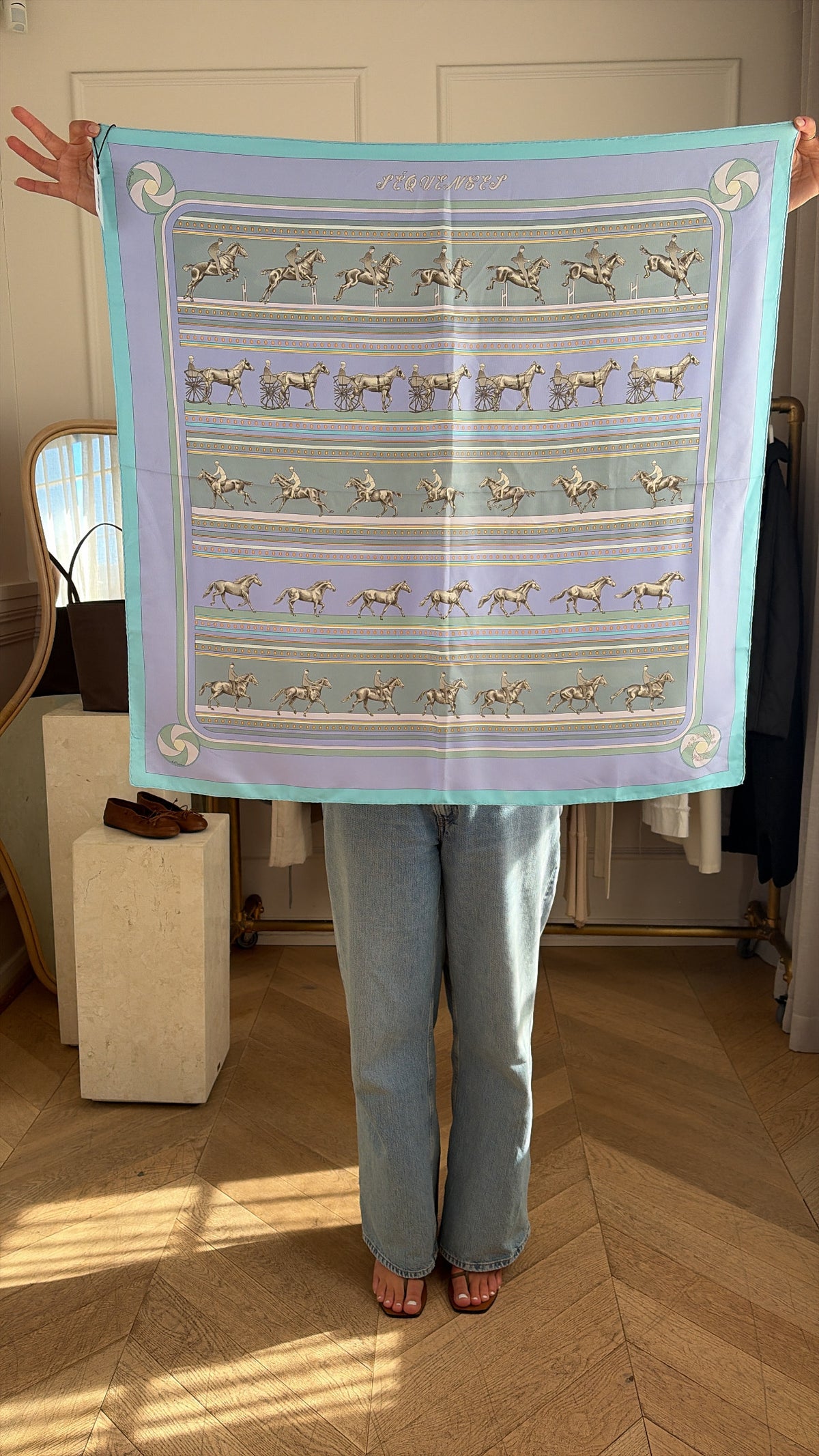 Hermès Lilac and Blue Silk 'Sequences' Scarf 90