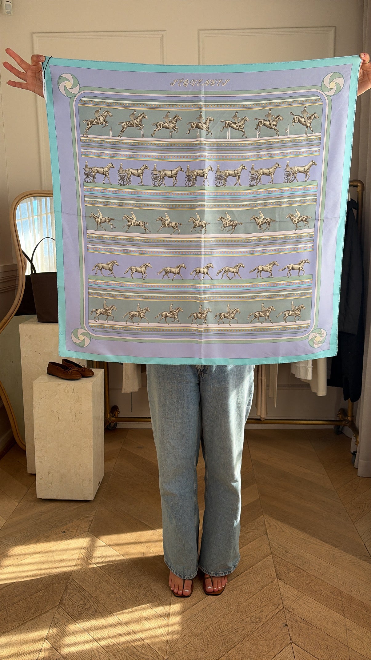 Hermès Lilac and Blue Silk 'Sequences' Scarf 90