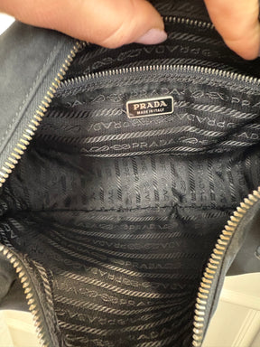 Prada Black Nylon Leather Trimmed Shoulder Bag