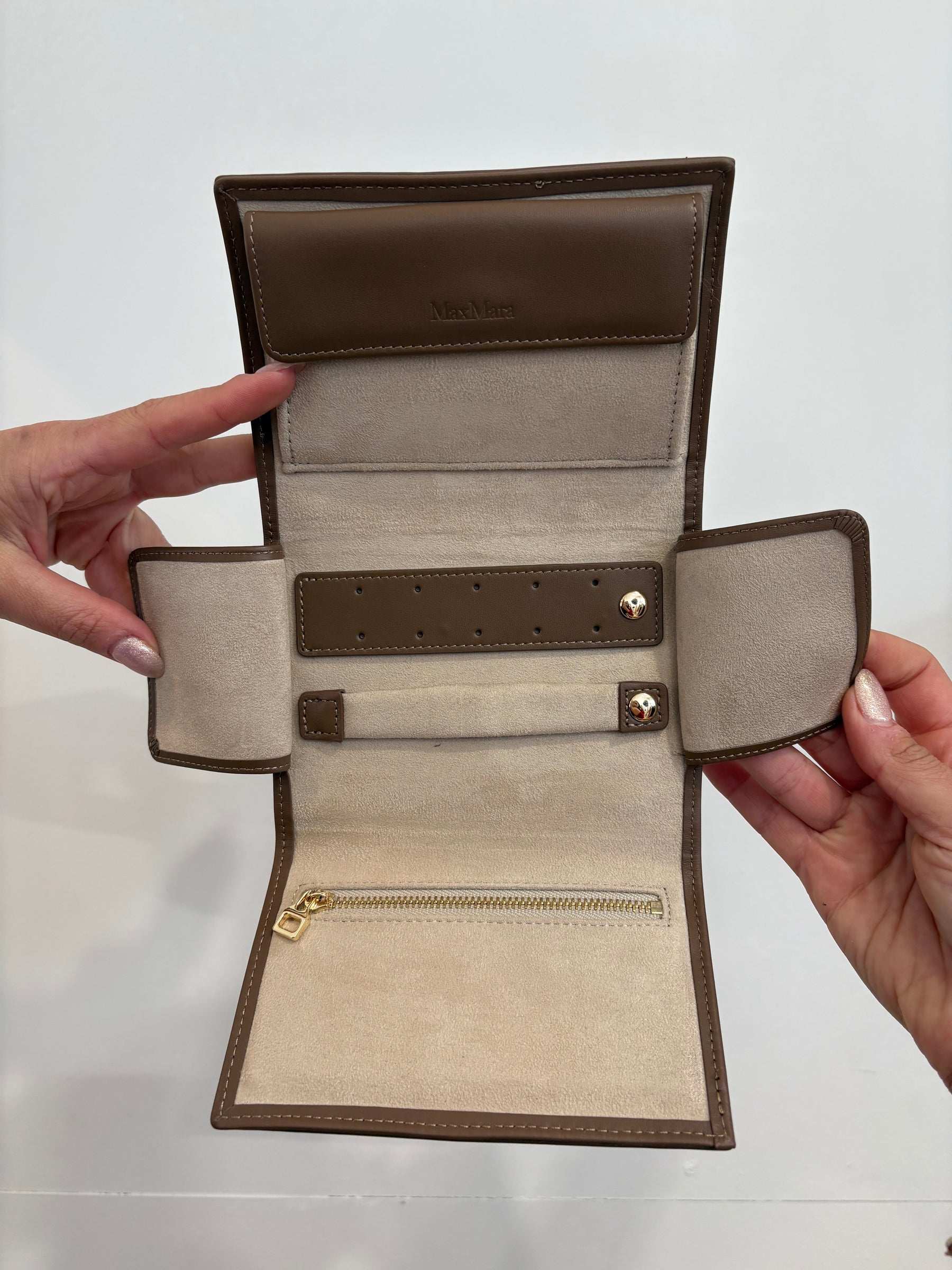 Max Mara Taupe Travel Jewellery Case