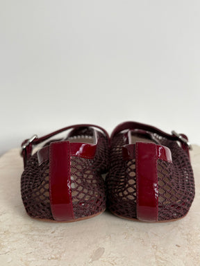 Alaïa Burgundy Fishnet Ballet Flats, 39