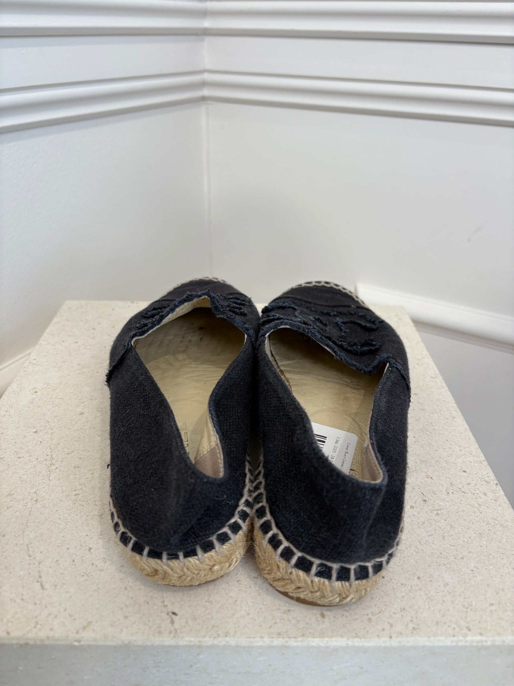 Chanel Black Canvas Logo Espadrilles, 38