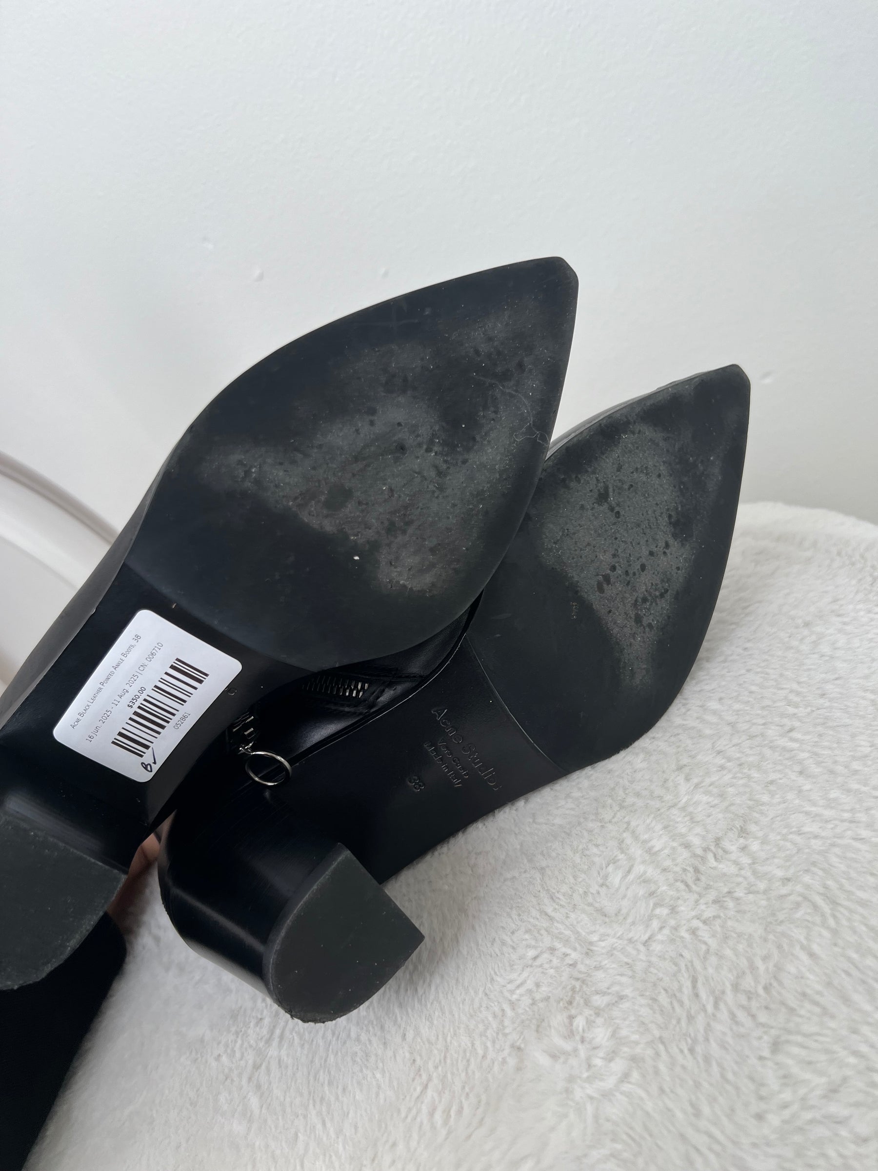 Acne Black Leather Pointed Ankle Boots, 38