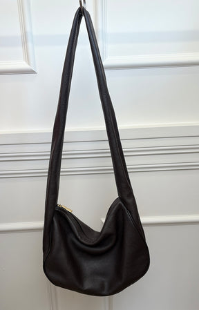 A-ESQUE Brown Grained Leather Crossbody Slouch Bag