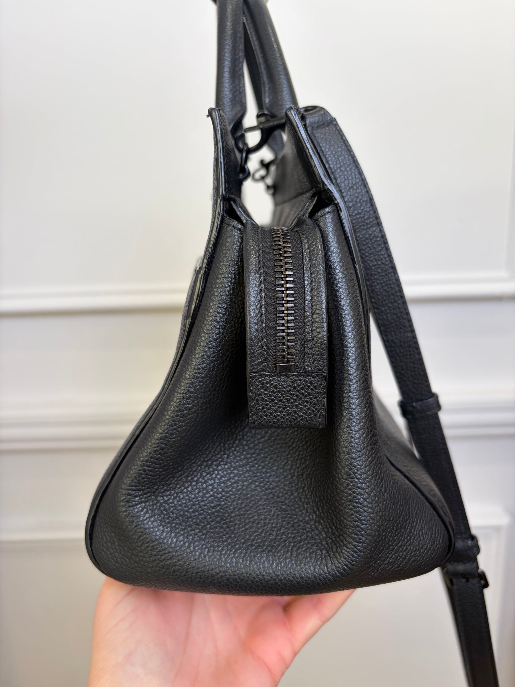 Saint Laurent Black Leather Rive Gauche Shoulder Bag With Top Handle