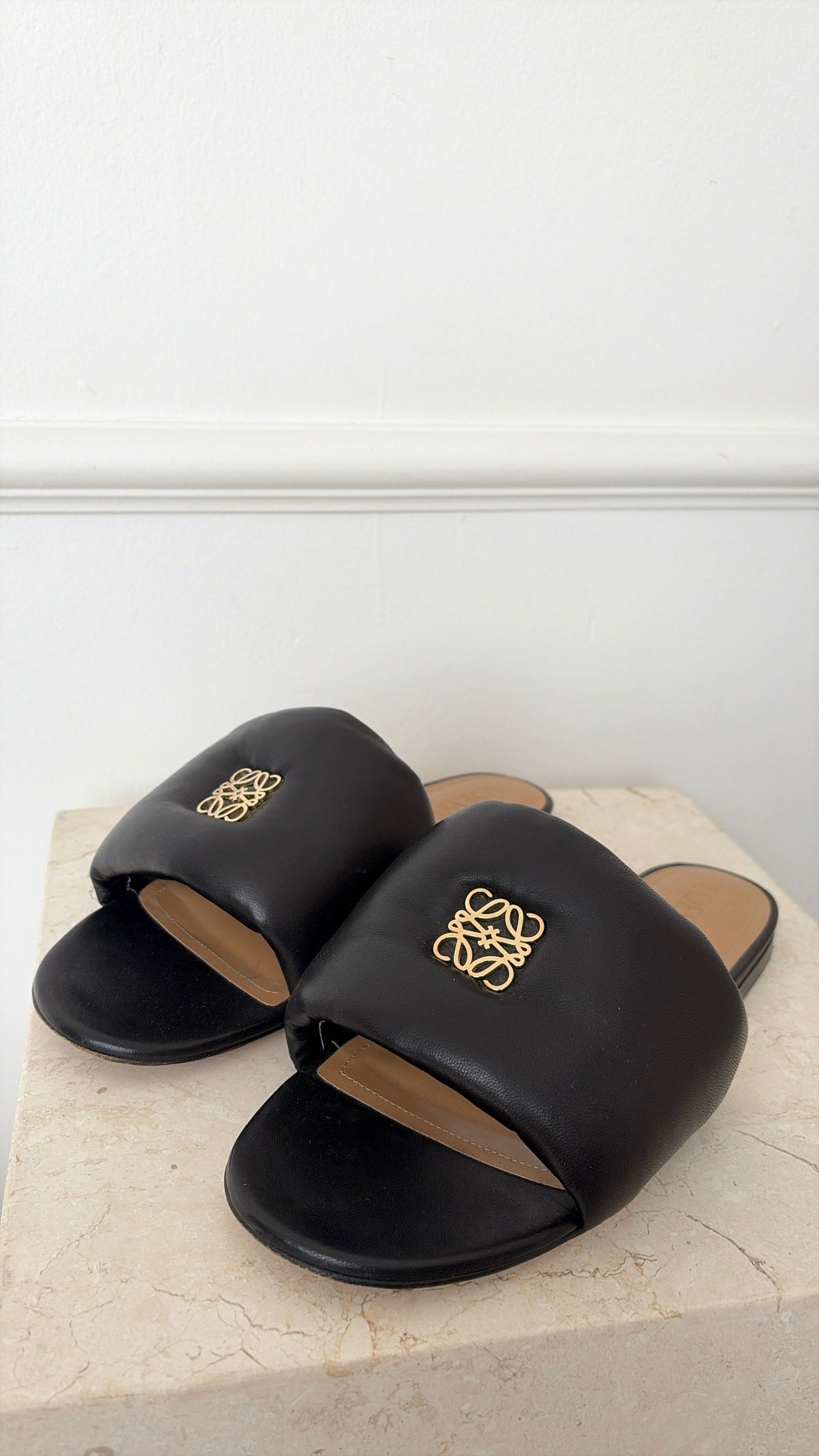 Loewe Anagram Padded Slides Black, 39