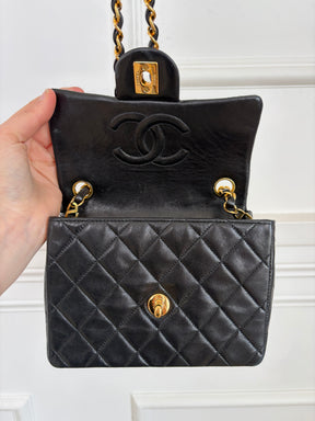 Chanel Vintage Black Lambskin Mini Square Flap Bag Gold HW