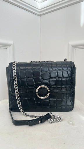 Oroton Ashby Croc Effect Shoulder Bag Tone Silver Hardware