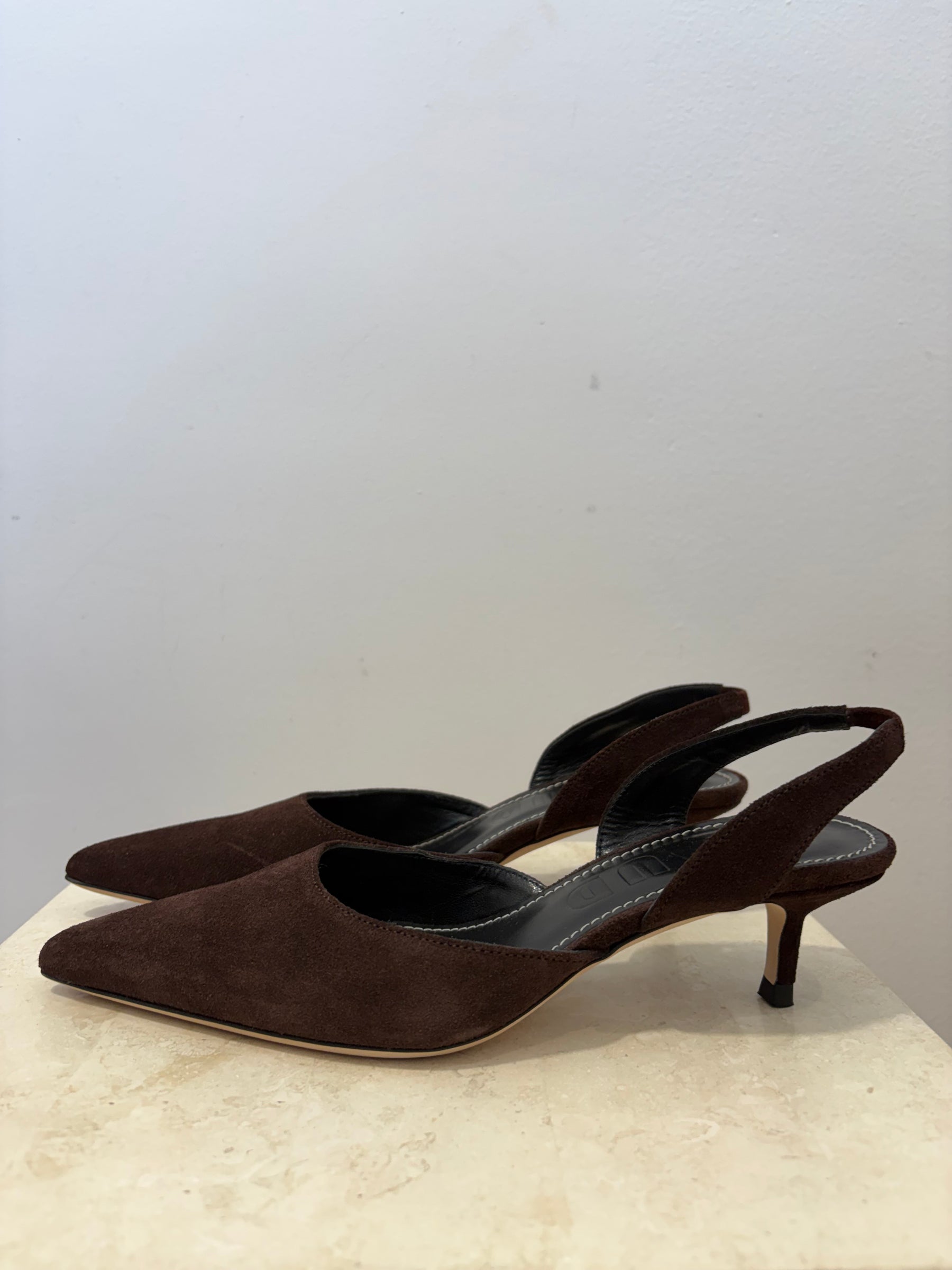 Staud Brown Suede Pointed Slingback, 37