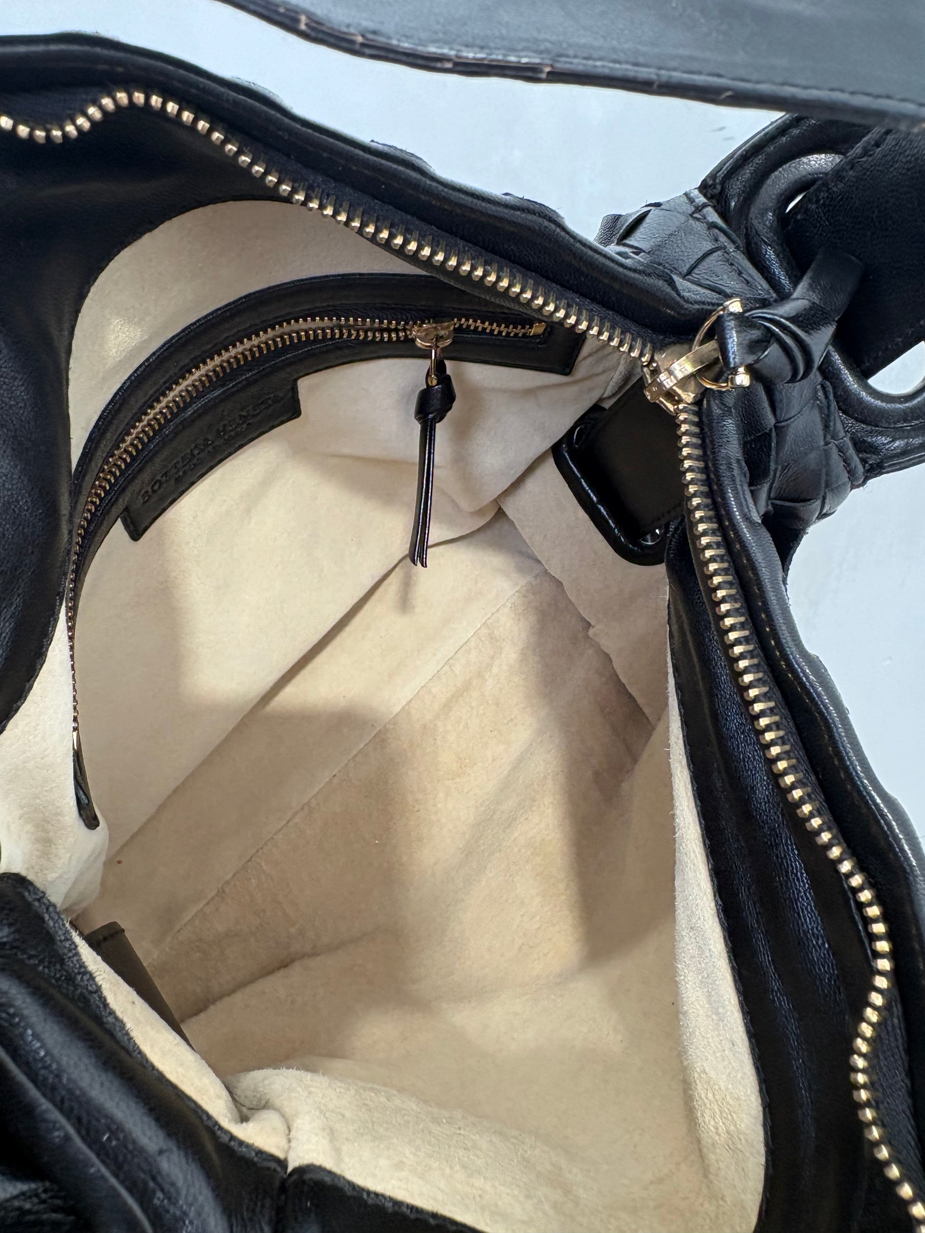 Bottega Veneta Black Intrecciato Fringed Leather Shoulder Bag