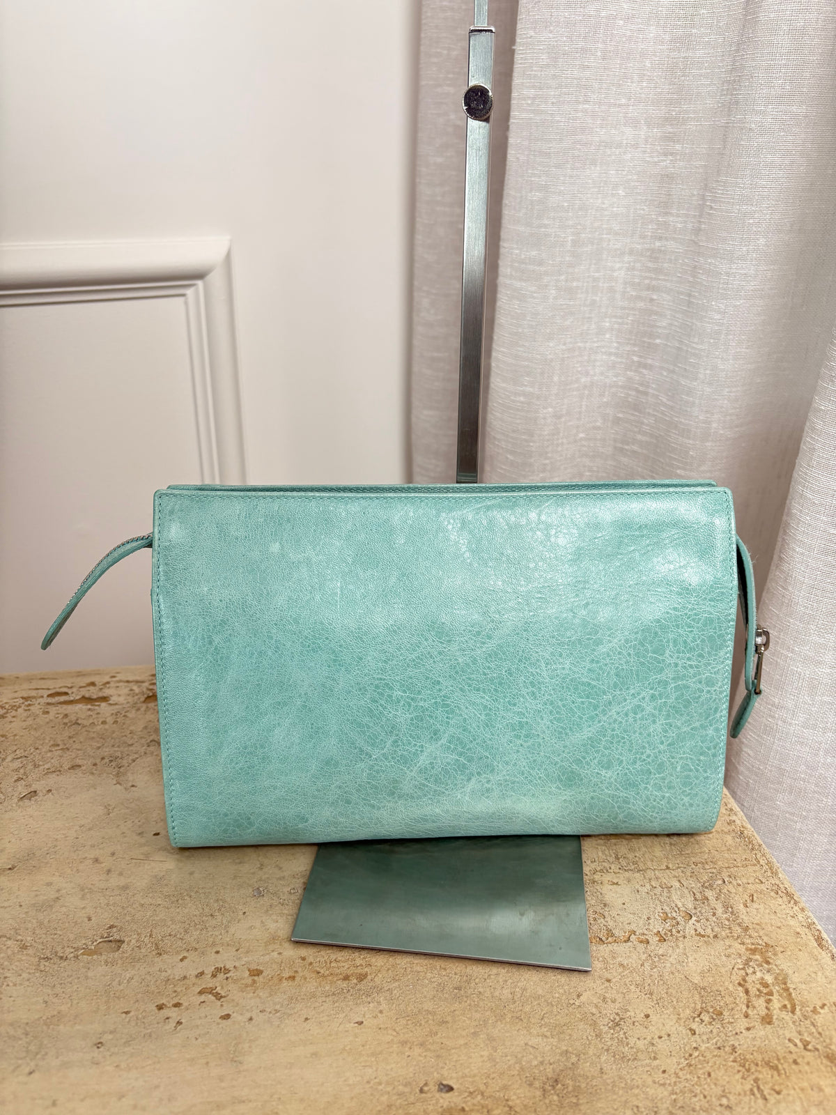 Balenciaga Mint Green Leather City Travel Clutch
