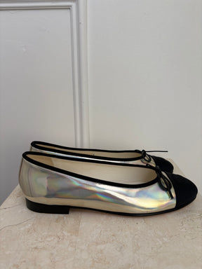 Chanel Ballet Flats Silver & Black Bicolor, 38C