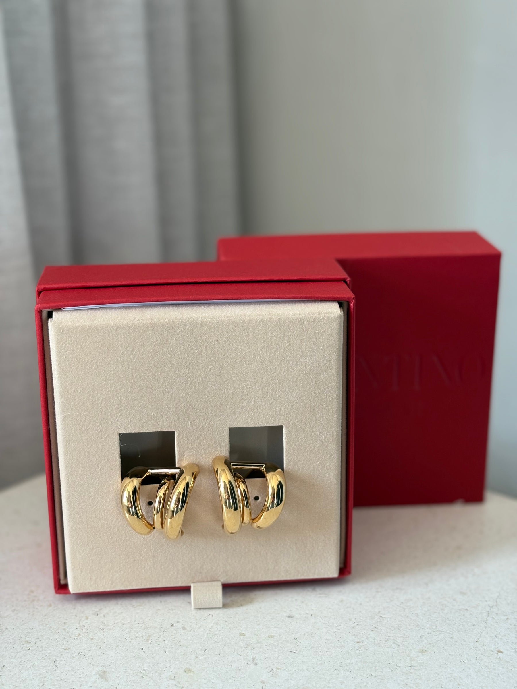 Valentino Garavani Gold Tone Chunky Logo Hoop