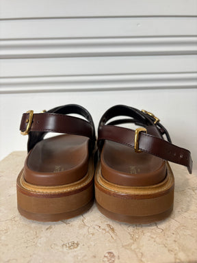 Celine Tippi Triomphe Sandals In Dark Brown, 38