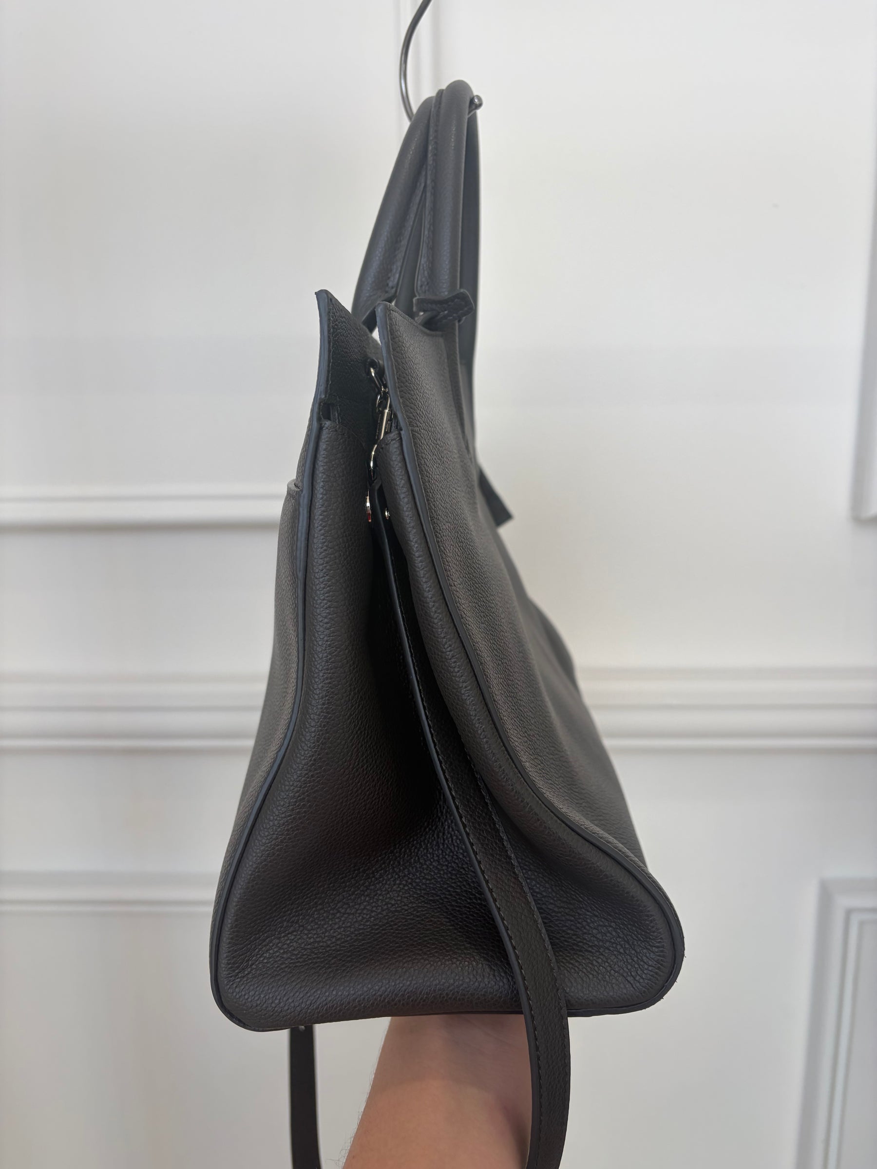Saint Laurent Grey Leather Top Handle Tote Bag with Shoulder Strap