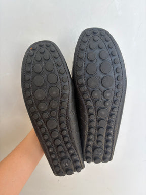 Louis Vuitton Black Monogram Empreinte Leather Gloria Loafers, 38.5