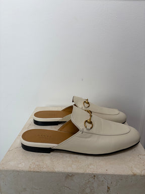 Gucci White Leather Princeton Mules, 39.5