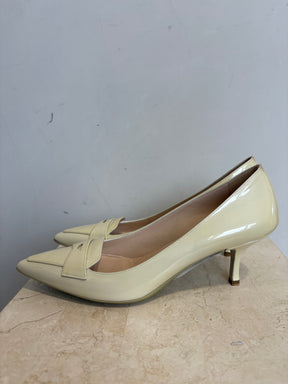 Prada Cream Patent Pointed Loafer Pump, 38
