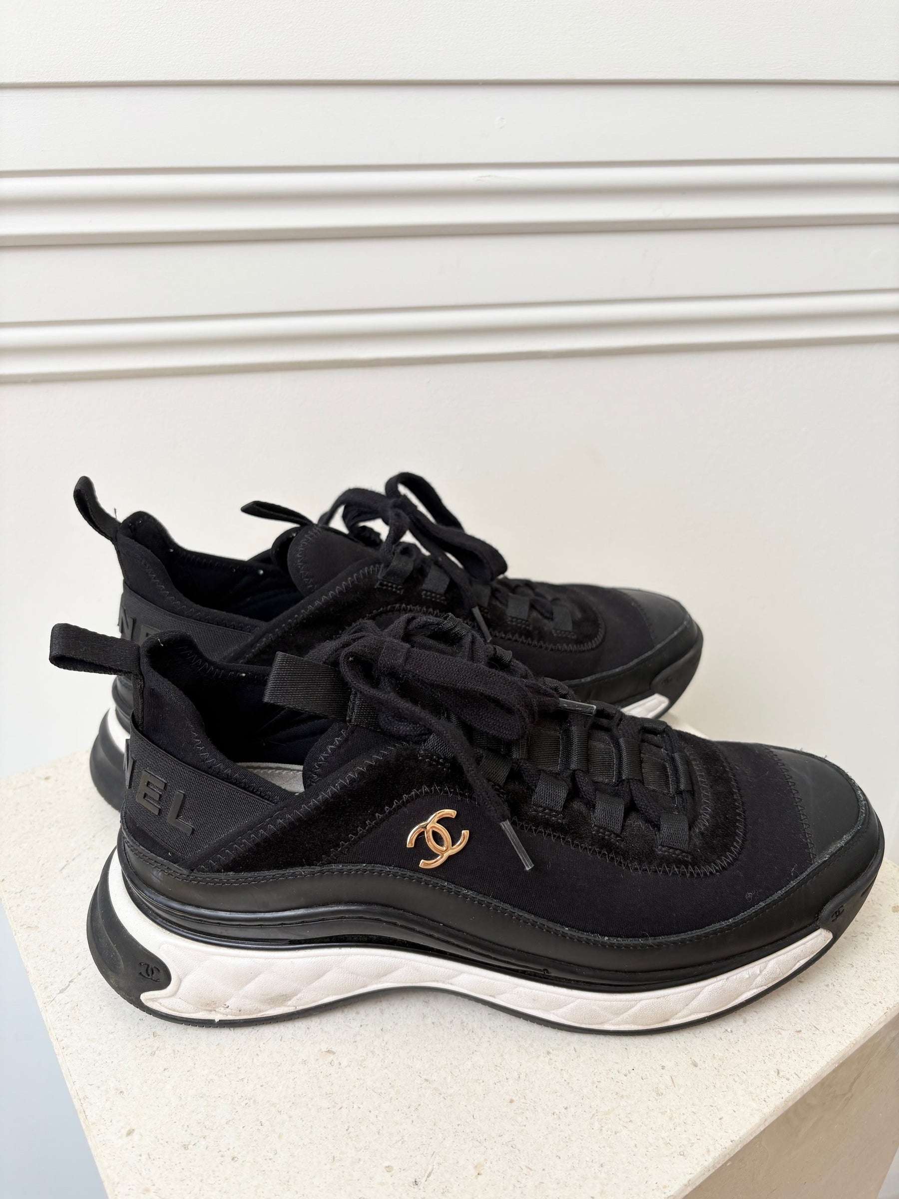 Chanel Black and White Logo Sneakers, 38.5
