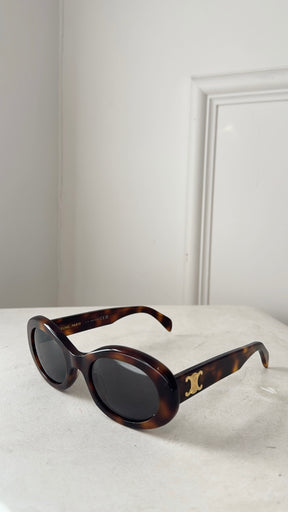 Celine Tortoiseshell Oval Triomphe Sunglasses