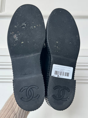 Chanel Black Leather CC Logo Loafer, 37.5C