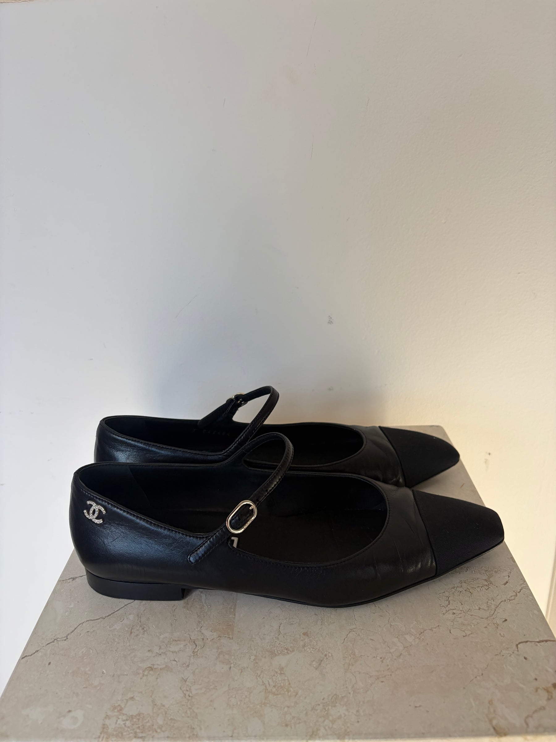 Chanel Black Leather Mary Jane Flats, 40 C