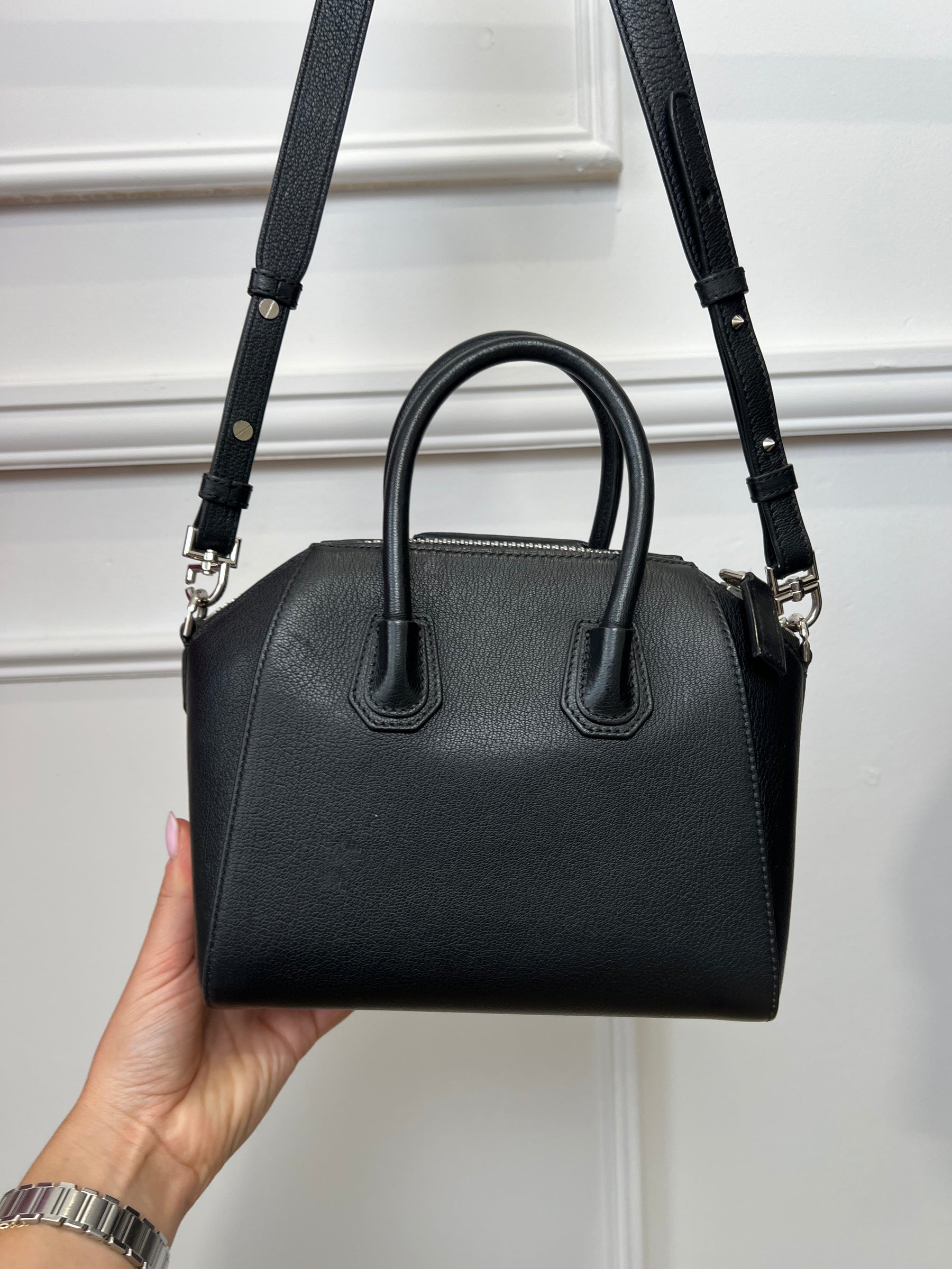Givenchy Black Leather Mini Antigona with Faux Fur Logo Strap