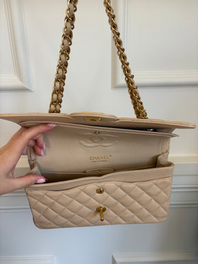 Chanel Beige Caviar Leather Medium Classic Flap Bag