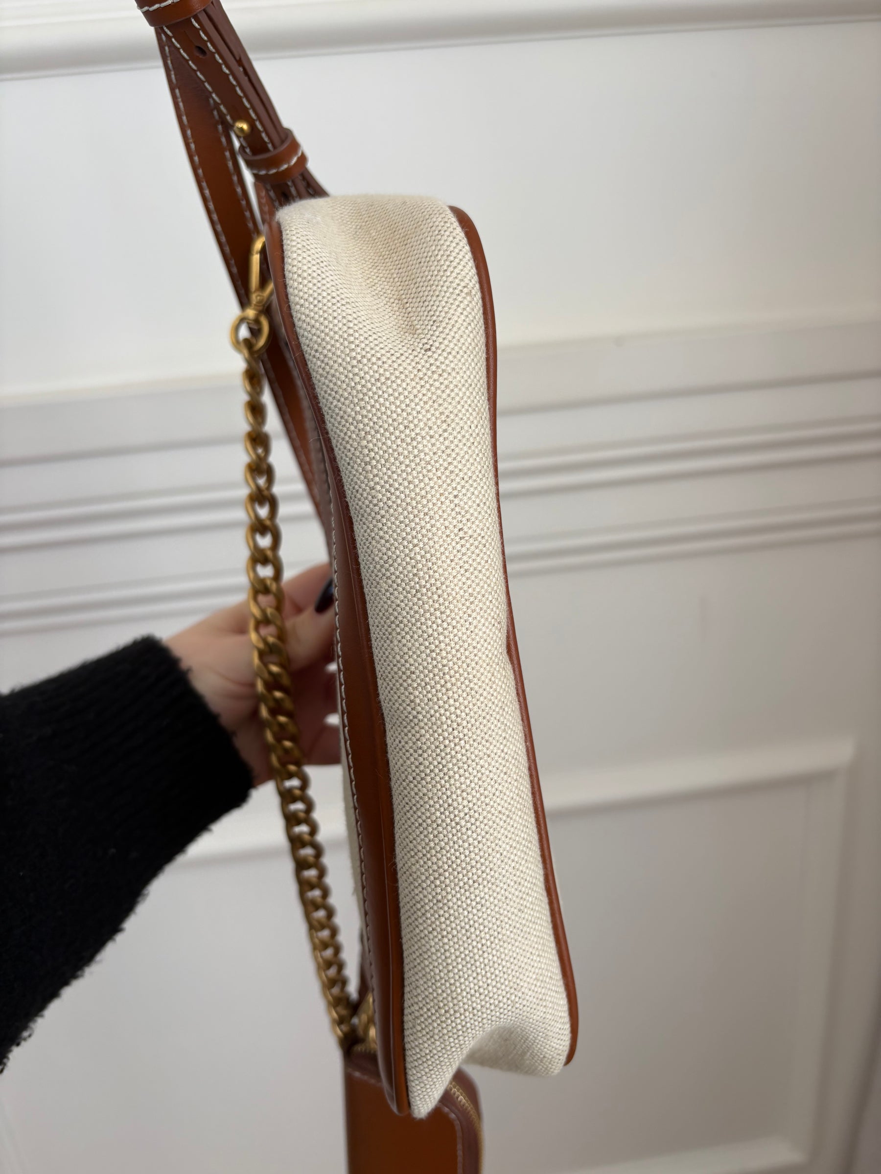 Balmain Tan Leather and Canvas Logo Crossbody bag