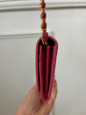 Prada Pink Grained Leather Wallet on Chain