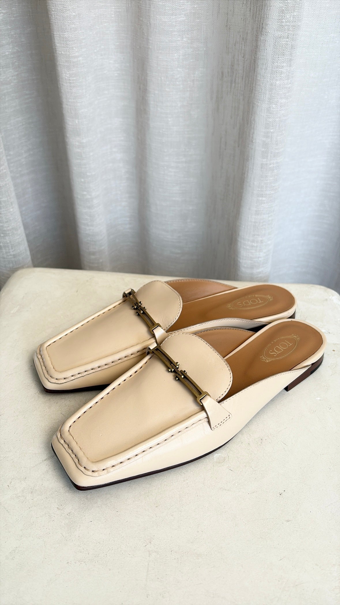 Tod's Blush Leather Square Toe Backless Mules, 38