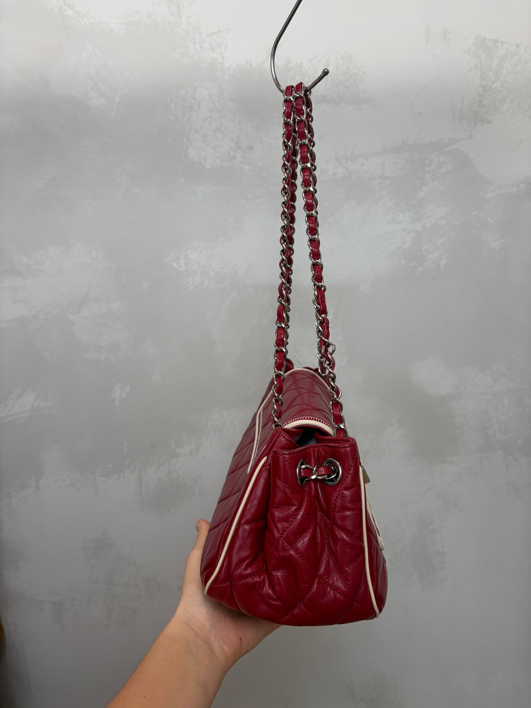 Chanel Burgundy Leather East West Accordian Flap Bag