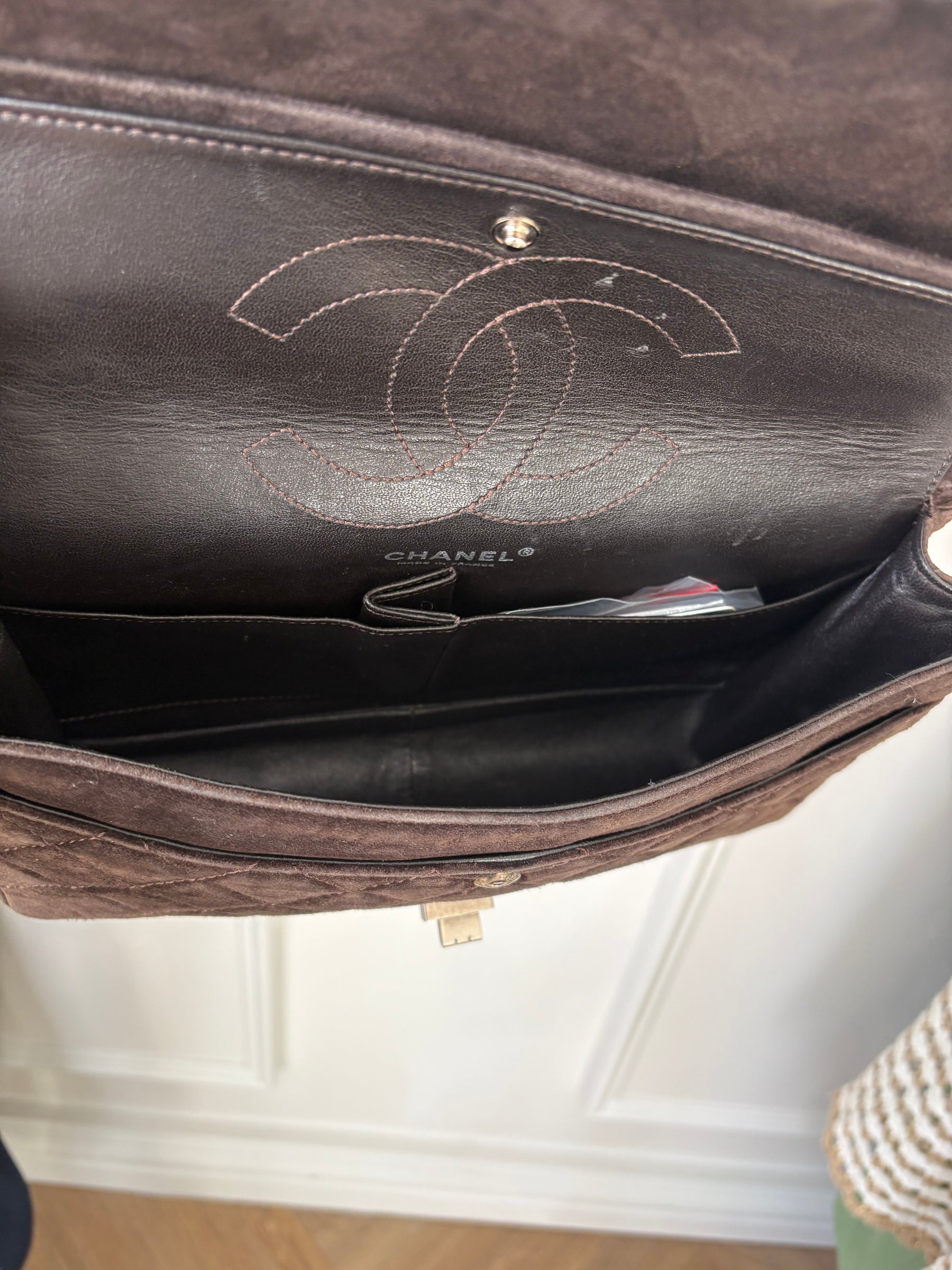 Chanel Brown Suede Large 2.55 Handbag