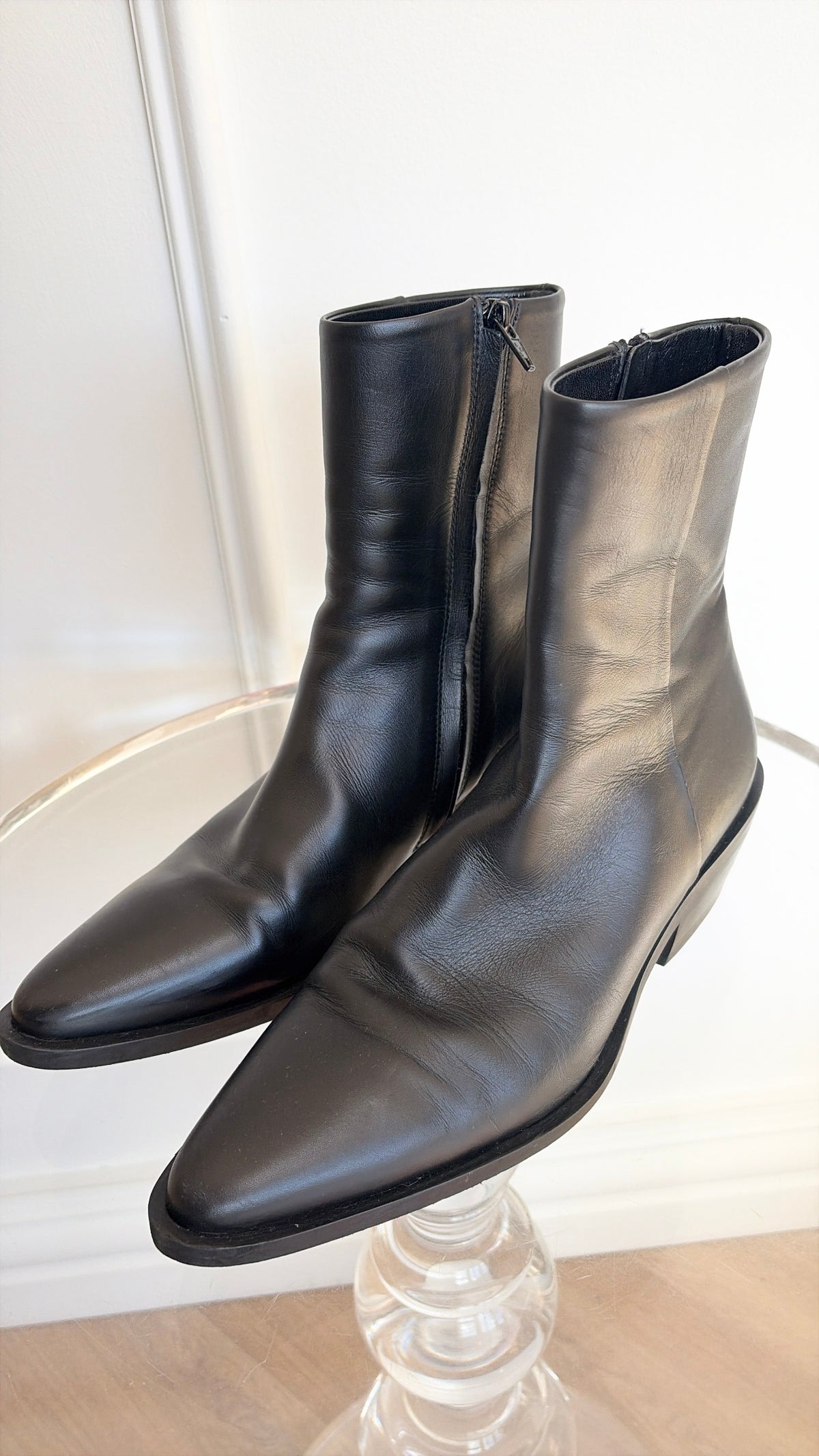 A.EMERY Black Leather Pointed Boots, 39