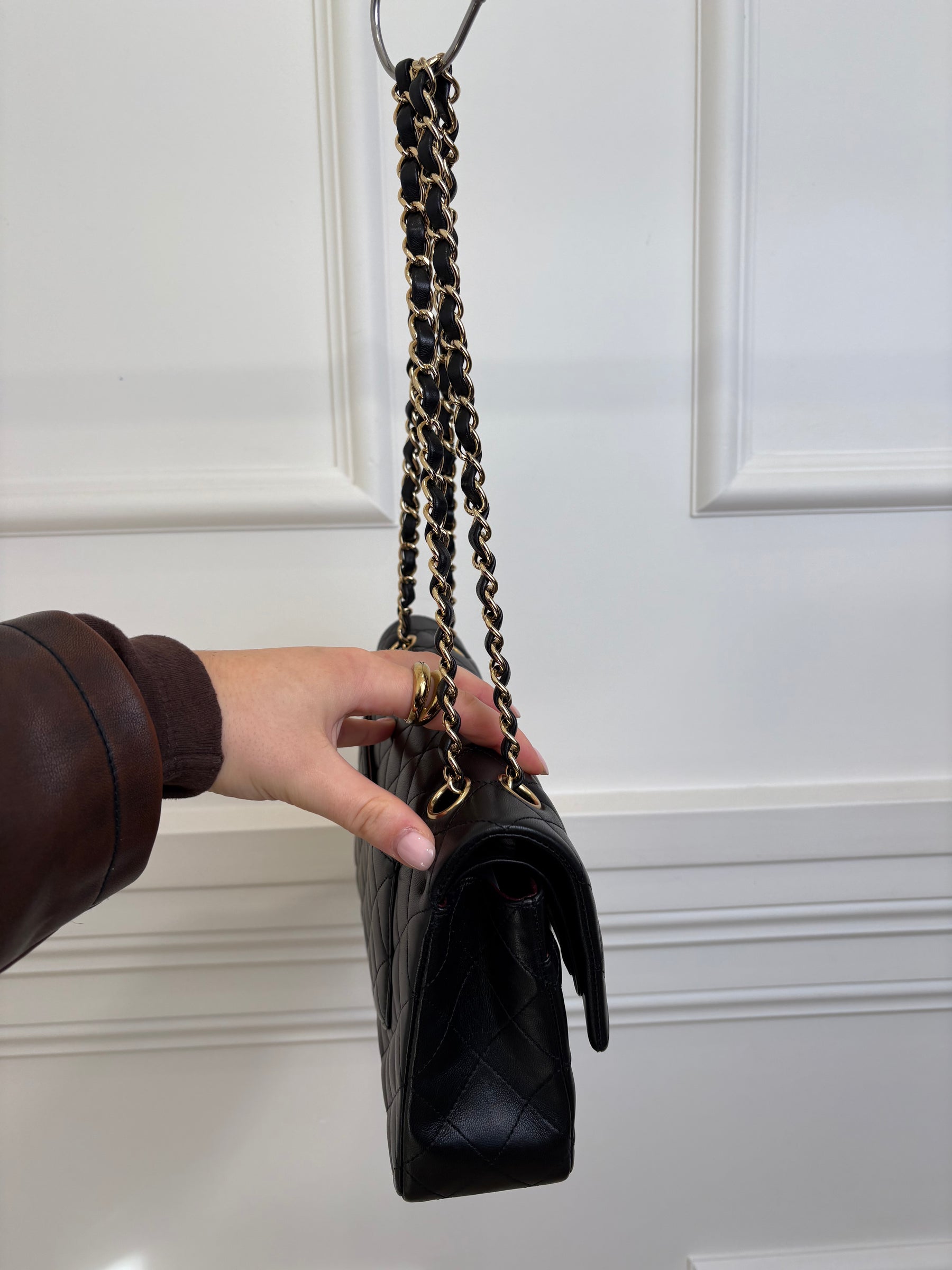 Chanel Black Lambskin Medium Classic Flap with Gold Hardware