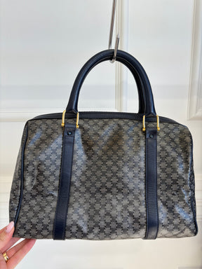 Celine Navy Coated Canvas Triomphe Boston Bag