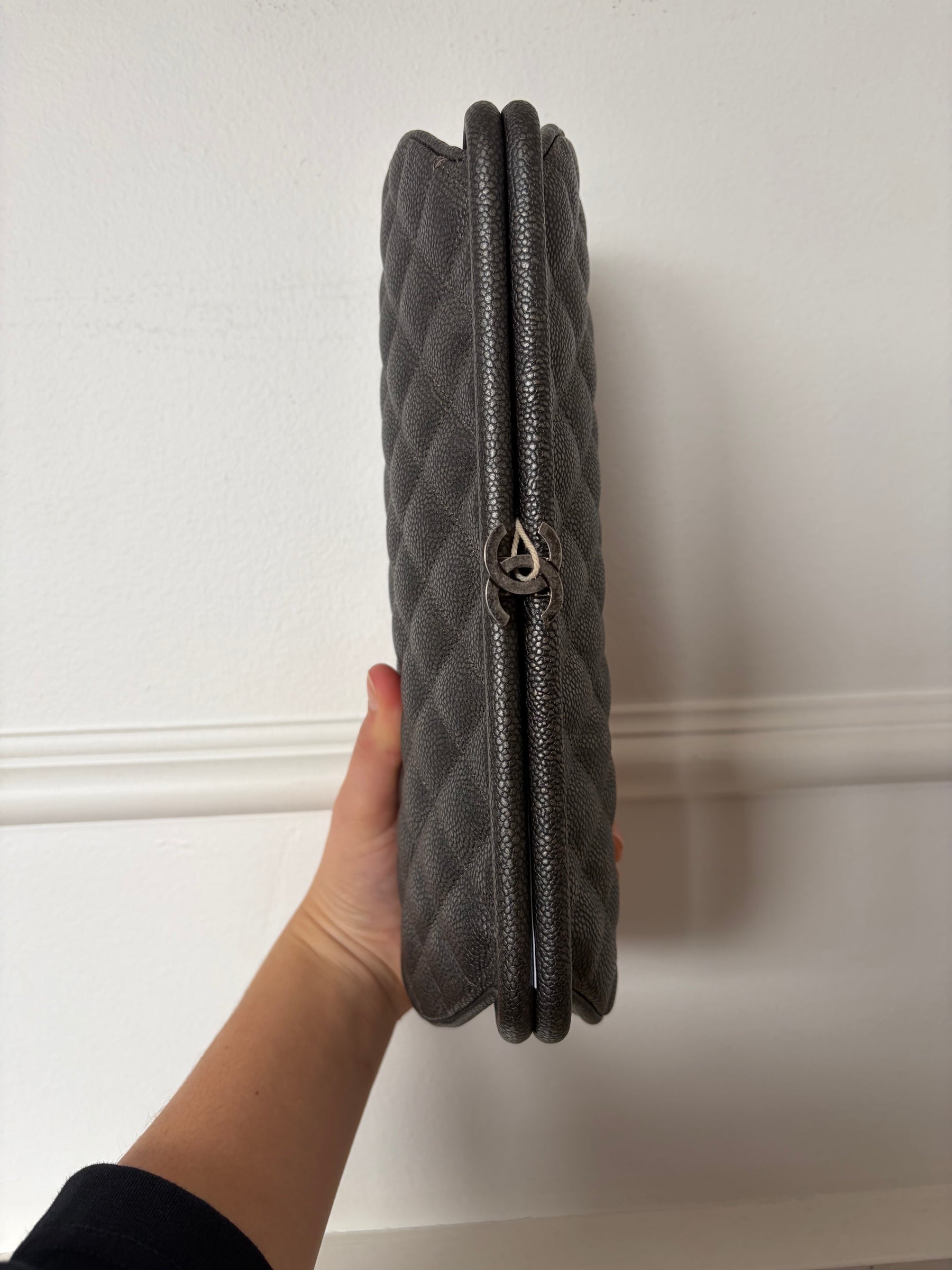 Chanel Pewter Caviar Leather Timeless CC Clutch