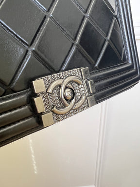 Chanel Black Leather Quilted "Paris-Salzburg" Old Medium Boy Bag