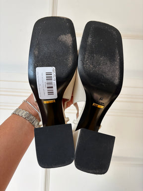 Gucci White Horsebit Slingback Block Heel Pumps, 39
