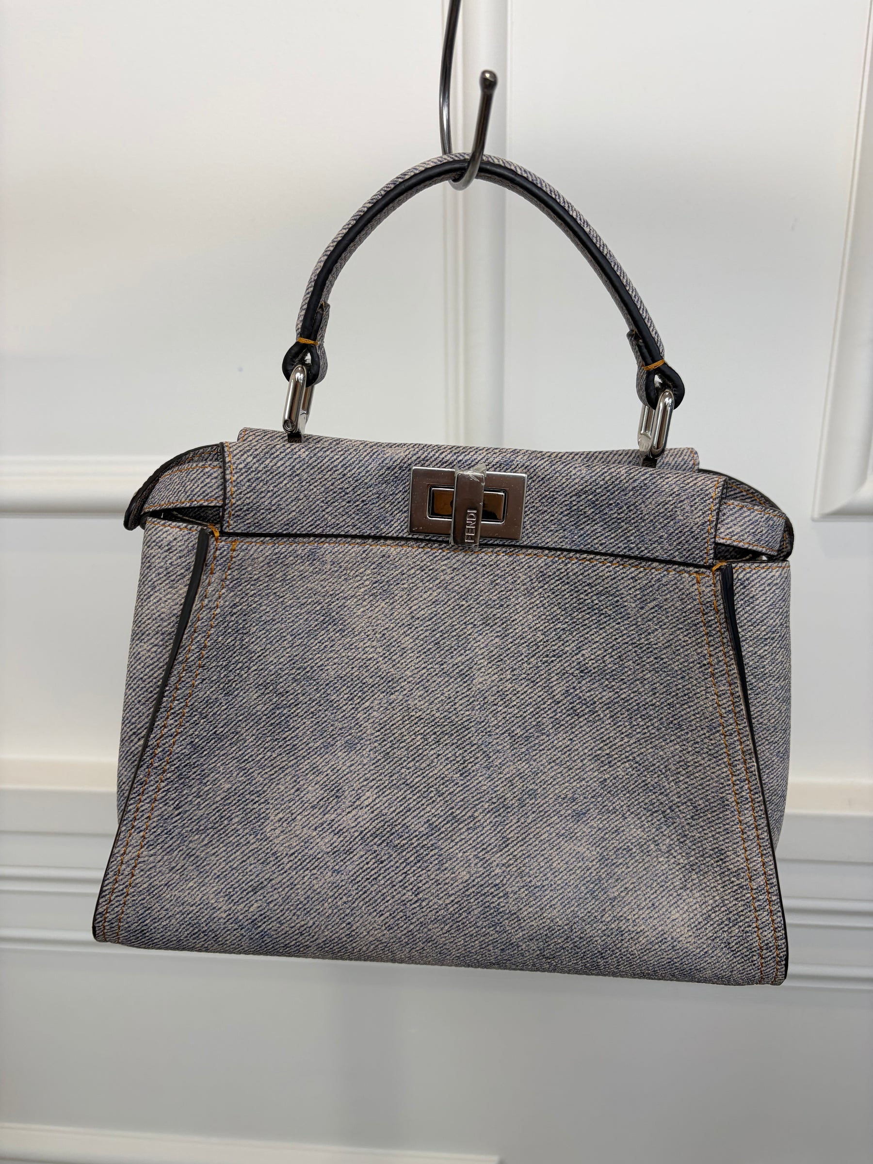 Fendi Blue Denim Effect Leather Mini Peekaboo