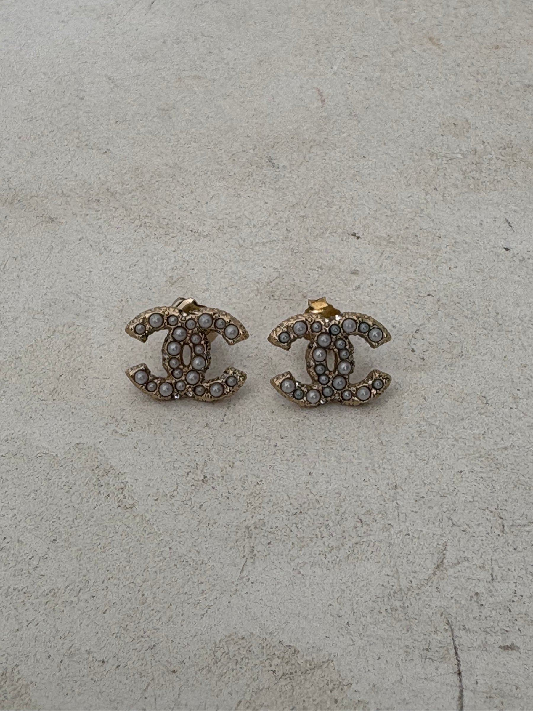 Chanel Faux Pearl CC Earrings