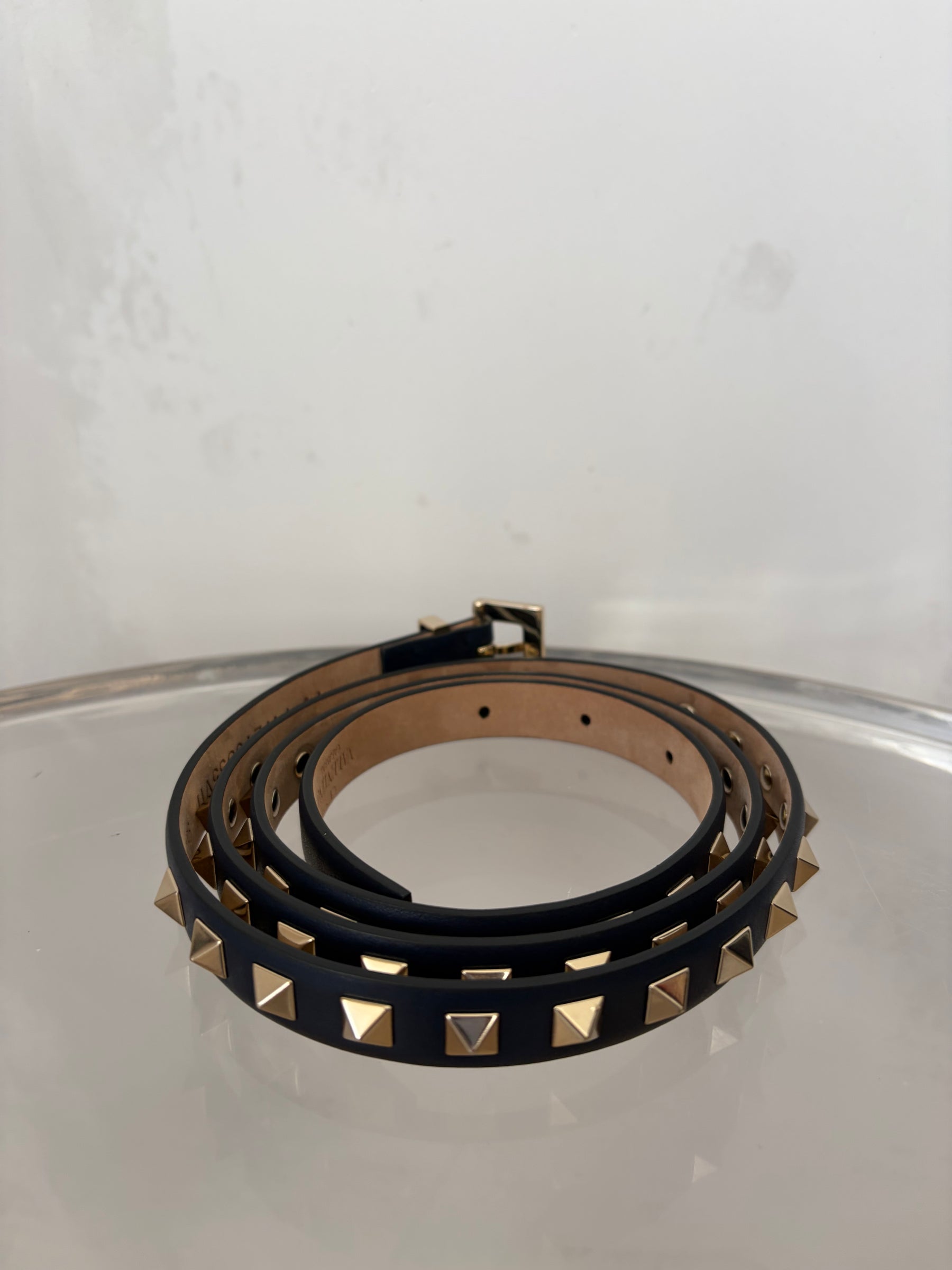 Valentino Rockstud Thin Navy Belt, 95/38